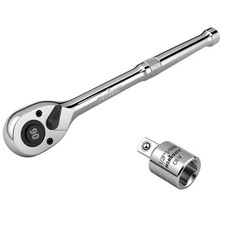 1/2" Drive 90T Quick-Release Ratchet Handle, Reversible Chrome Alloy Socket W...