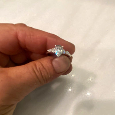 925 White Gold Moissanite Engagement Ring Prong Set White Stone Size 7
