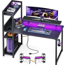 Reversible Gaming Desk LED Lights, 40 Inch Computer Desk with Storage Shelves...