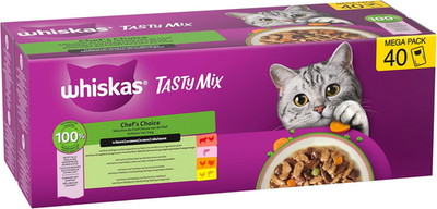 WHISKAS TASTY MIX Nassfutter in Sauce für Katzen 40 X 85G Chef S Choice 4 Sorten