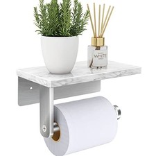 Toilet Paper Holder with Marble Shelf, Wall Mounted, Brushed Nickel Metal