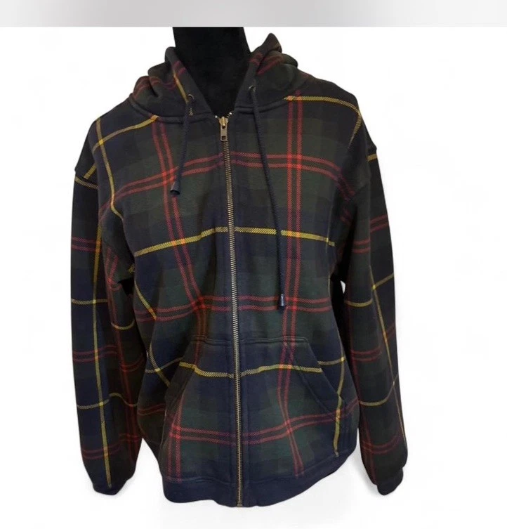 Sudadera con capucha Talbots negra y roja a cuadros con cremallera talla S #a cuadros #ropa de invierno Foto 2 de 4