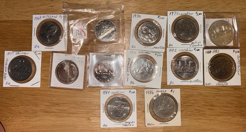 13 $1 Canadian Dollar Lot 1960s, 1970s, & 1980s
