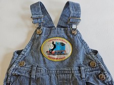 THOMAS THE TANK STRIPED DENIM OVERALLS SZ 9 MONTHS Full Steam Ahead BLUE Pockets