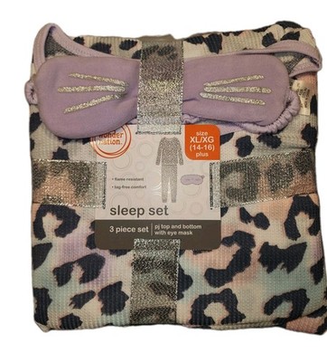 Wonder Nation Girls Leopard Print Purple Pajamas With Mask 14-16 XL 3 Piece Set