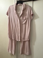 Stars Above Womens Pink/Cream Striped Top  Crop Pants Pajama Set Large