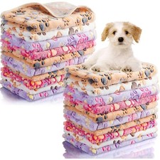 40 Pcs Blankets Soft Fluffy Fleece Washable Pet Dog Sleep Mat Paw Print Pattern