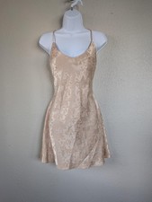 Victoria's Secret Slip Dress Womens M Beige Satin Jacquard Slip Floral Backless