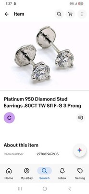 Platinum Diamond Studs 4.7mm .80ct