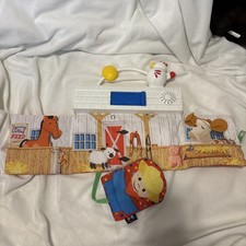 Fisher Price MY FIRST FARM Baby Cow Moo Sounds Farmer Red Barn Crinkle Crib Toy