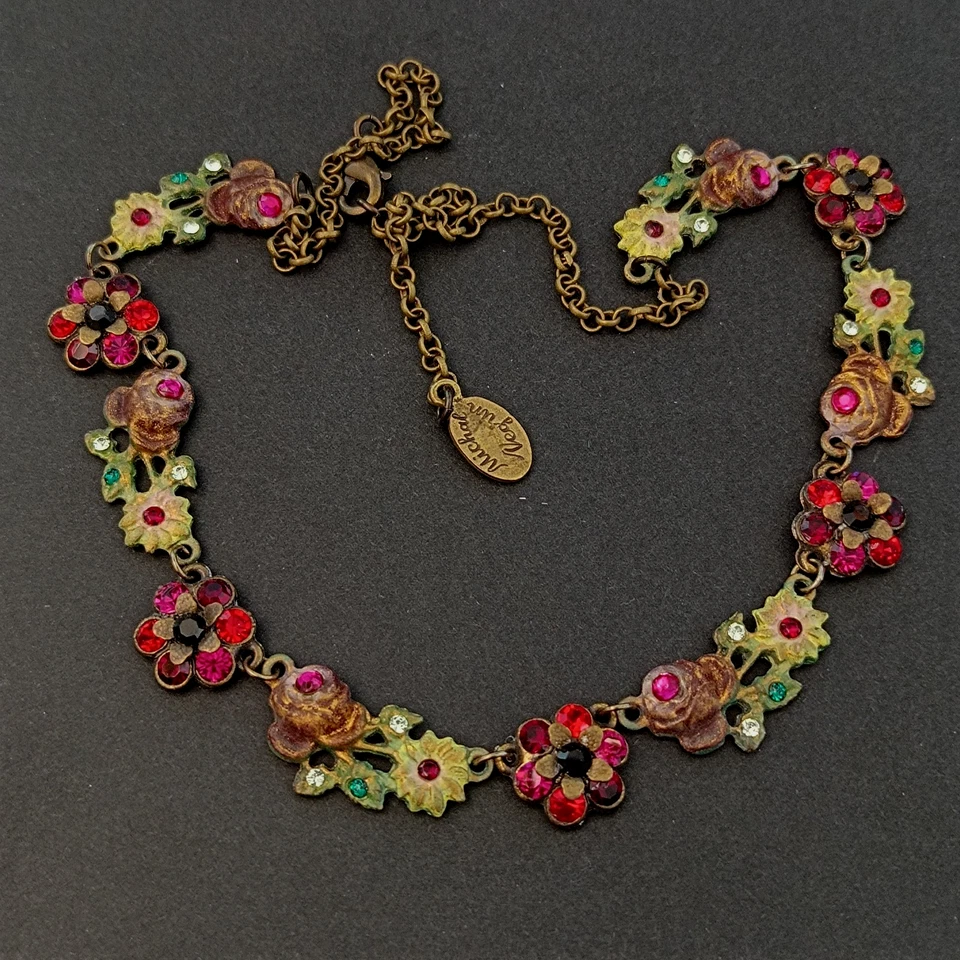 Collar Floral Michal Negrin Cristal Rojo Otoño Esmalte Fairycore Boho Romántico Foto 4 de 4