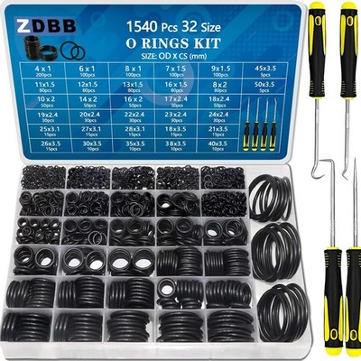 32 Size 1540 Pcs O Rings Assortment Kit Metric Nitrile Rubber Oring Set with ...