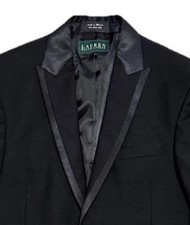 Lauren Ralph Lauren Super 100s Classic Tuxedo Jacket Blazer 38R Black Stretch