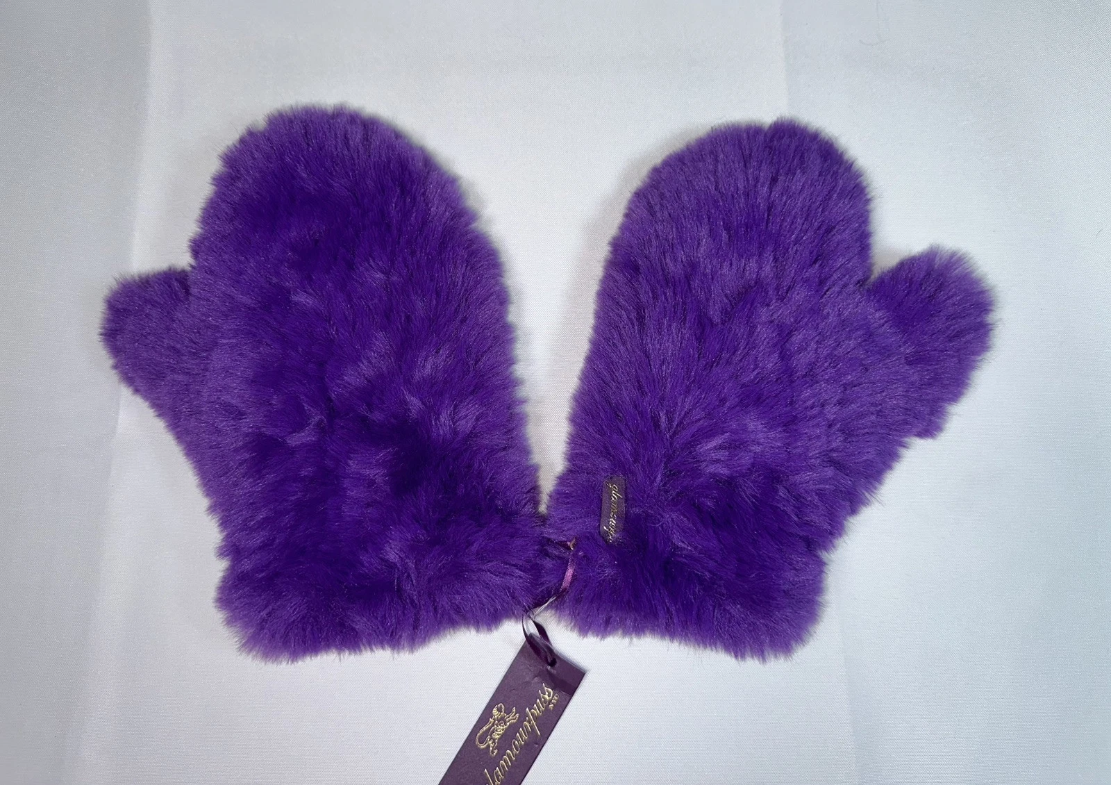 Purple Faux Fur Mittens Womens Luxury Cozy Gloves One Size NWT by Glamourpuss