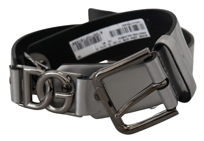 DOLCE & GABBANA Belt Metallic Silver Leather DG Logo Metal  display picture 1