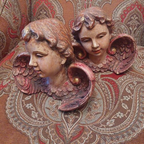 Wood look resin cherub putti angel busts Bookends garden heavy pair decor - Picture 6 of 7