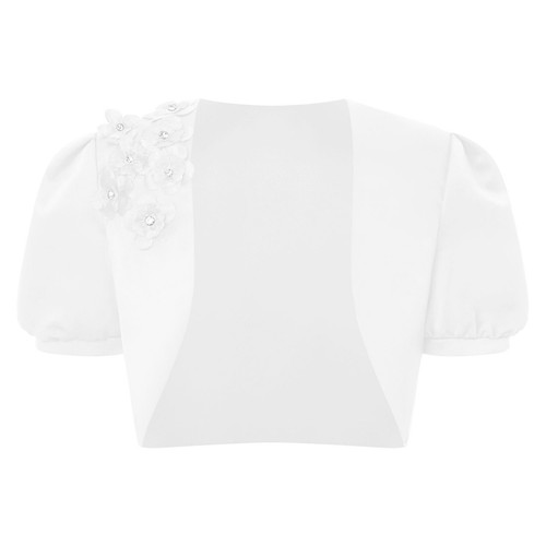 Girls Bolero Soft Top Curved Shrug Open Front Camisole Puff Shirts Fitness Crop - Picture 21 of 33
