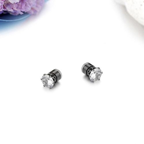 6-8mm Stainless Steel Fake Plug Magnetic CZ Stud Earrings Non-Piercing Men Women - Picture 4 of 19