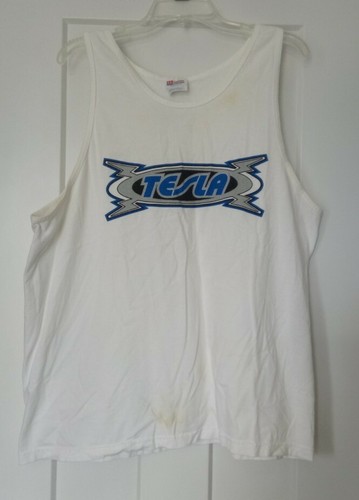 Tesla Band Concert 90's white Tank muscle sleeveless T Shirt rare music Vintage  - Picture 1 of 8