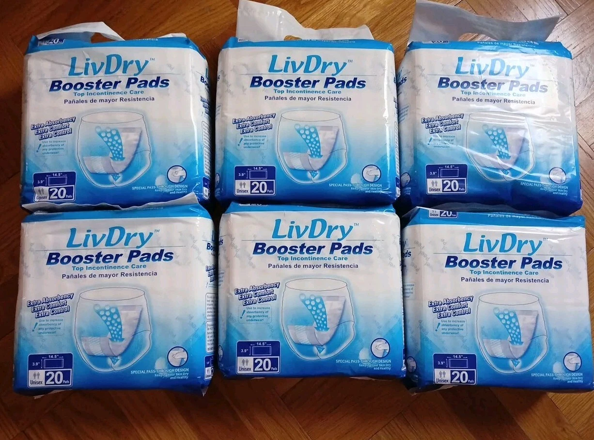120 LivDry Incontinence Booster Pads Adult Diapers for Women Men New 6 Pack