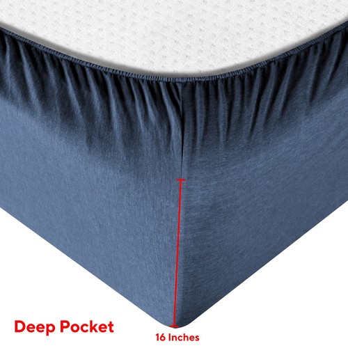Cotton Jersey Knit Fabric 4 Piece Stretchy Bed Sheet Set Twin XL/Queen/King Size - Picture 39 of 114