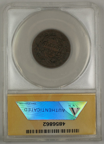 1829 Classic Head Half Cent Coin ANACS Corroded VG-10 Details - Picture 2 of 2