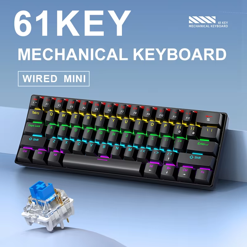 K61 60% Wired Mechanical Keyboard with RGB Backlight in Black or White