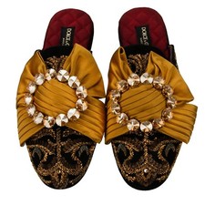 DOLCE & GABBANA Barock Kristall Perlen Mules Pantoffel Schuhe Schwarz Gold