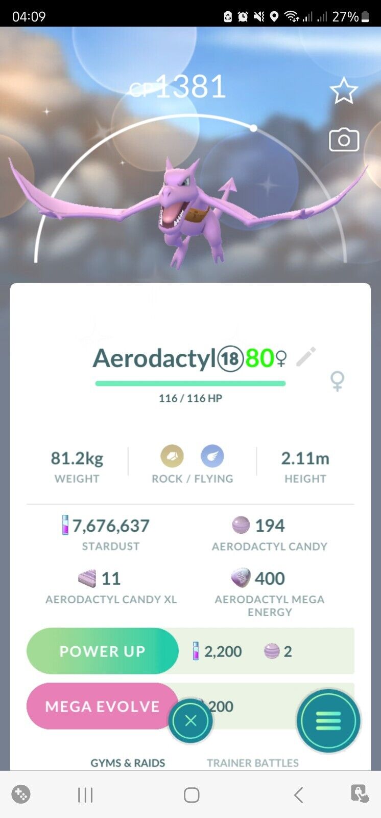 SHINY ✨ AERODACTYL W/SATCHEL!!! ✨ - PKMN GO!!! - NON REGISTERED