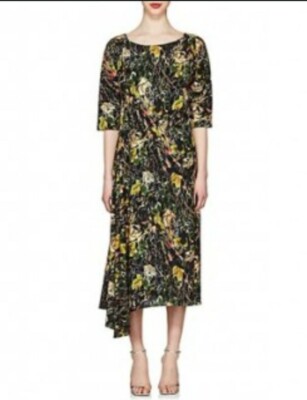 Prada Rose Print Silk Crepe Long Dress Multi Dress Size EUR 38