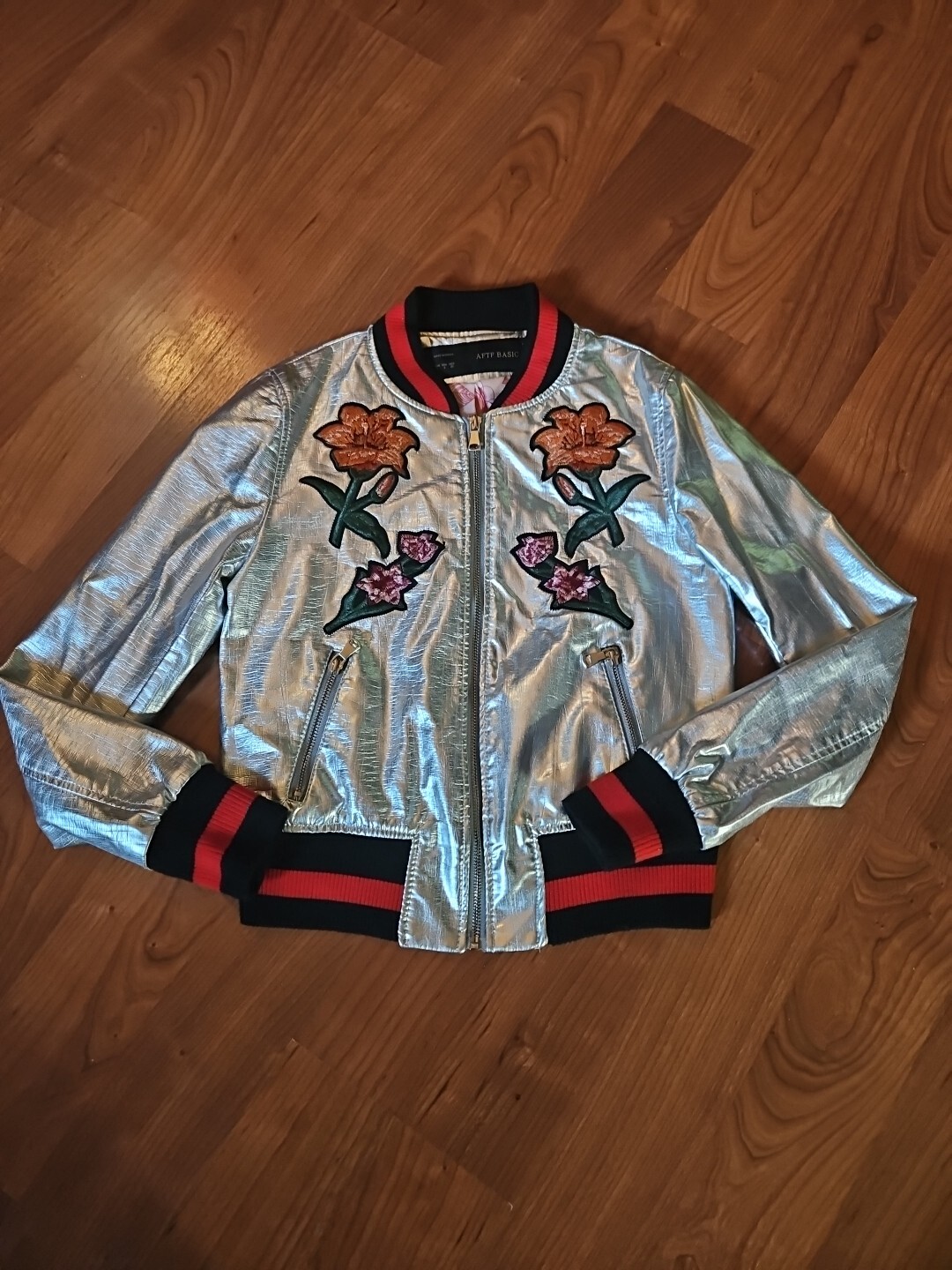 Size Small Silver AFTF Basic Bomber Jacket With E… - image 3