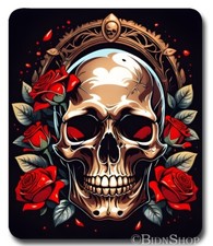 Skull  Roses - Mouse Pad / PC Mousepad - Gothic Art Day of Dead Floral Gift