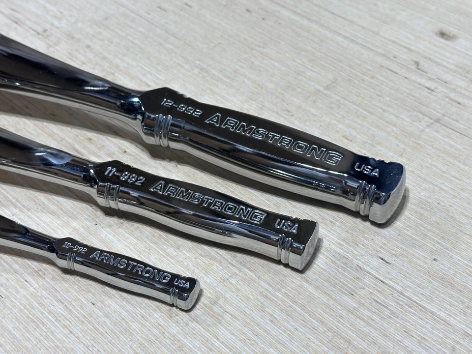 NOS Armstrong Tools USA 3pc Full Polish Chrome Ratchet Set, 1/4, 3/8, 1/2" Drive - Image 4 of 4