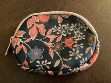 Small Makeup Storage Bag Zippered Pouch Dark Teal Floral