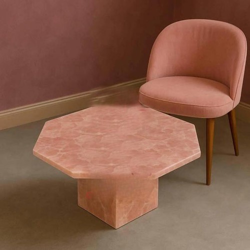 Rose Quartz Coffee Table – Natural Crystal Stone Top, Luxury Boho Accent Table - Picture 4 of 8