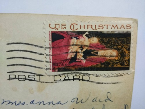 VINTAGE Christmas 5 cent Stamp Postcard w/ Beautiful Cocker Spaniels By The Fire - Picture 3 of 5