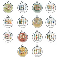 Fifty States Brushstroke Glass Cabochon Charms