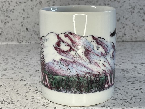 Vintage Alaska Souvenir Ceramic Coffee Mug, Denali Mountains Eagle Fireweed - Picture 2 of 5