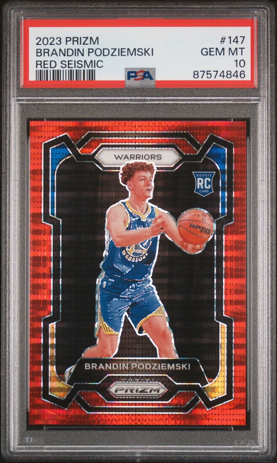 2023-24 Panini Prizm Brandin Podziemski RC RED SEISMIC /299 PSA 10   #147