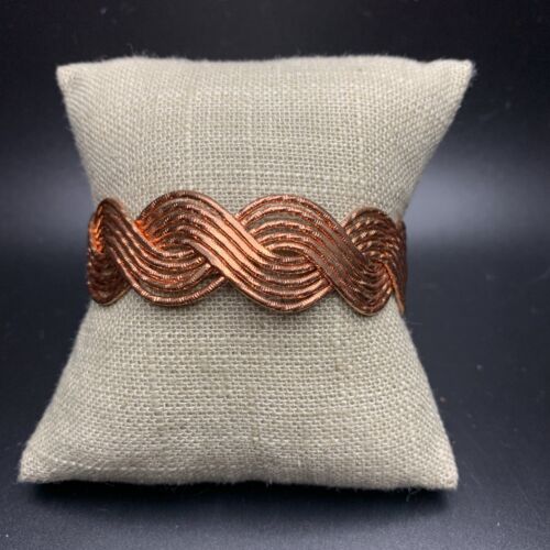 Woven Look Cuff Bracelet Rose Gold Tone Copper Co… - image 1