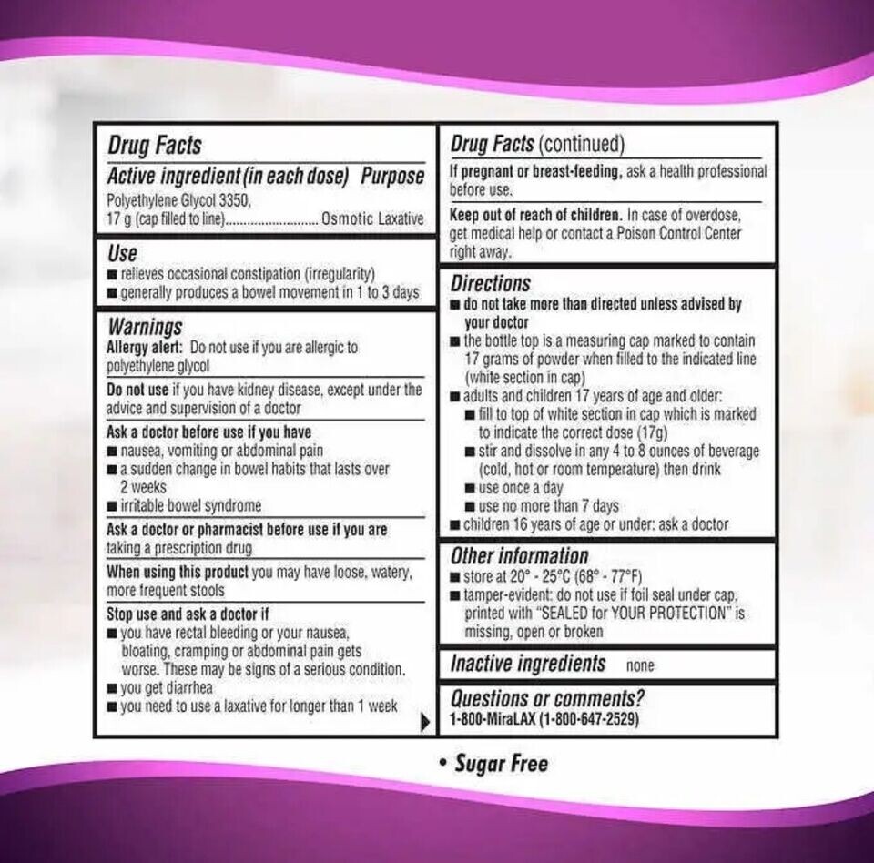 MiraLAX POWDER Laxative 68 DOSES (34x2) 20.4oz ea(Twin Pack) Softens