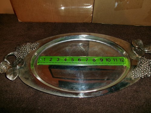 Vtg. Godinger Silver-Plated Oval Tray w/Handles Grape Vine Style, 20"x10 - Picture 9 of 9