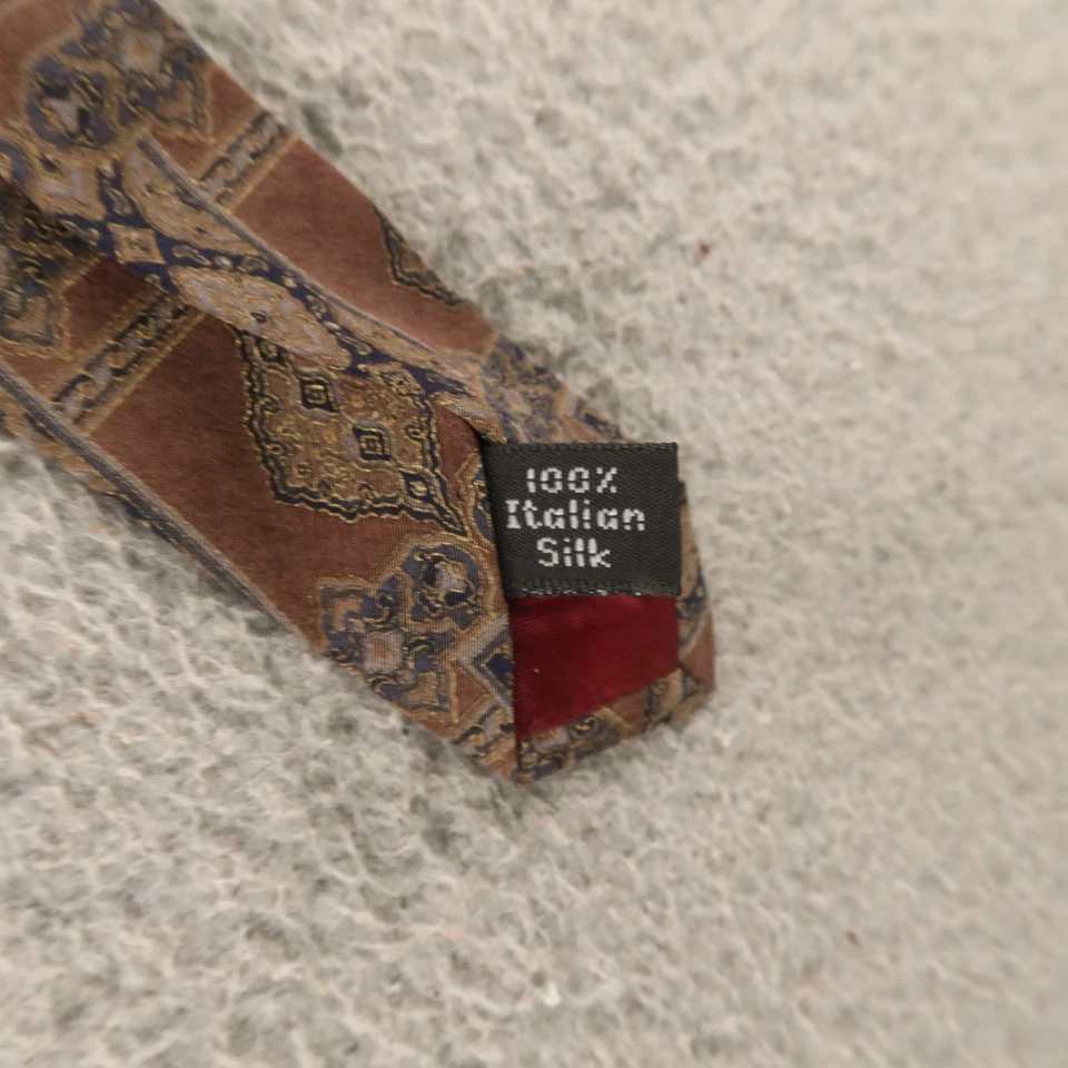 Henry Grethel 领带棕色几何阿拉伯佩斯利 100% 真丝美国 4 — 第 4/4 张图片