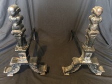 Original Antique Cast Iron Victorian Fire Dogs Fireplace C1890