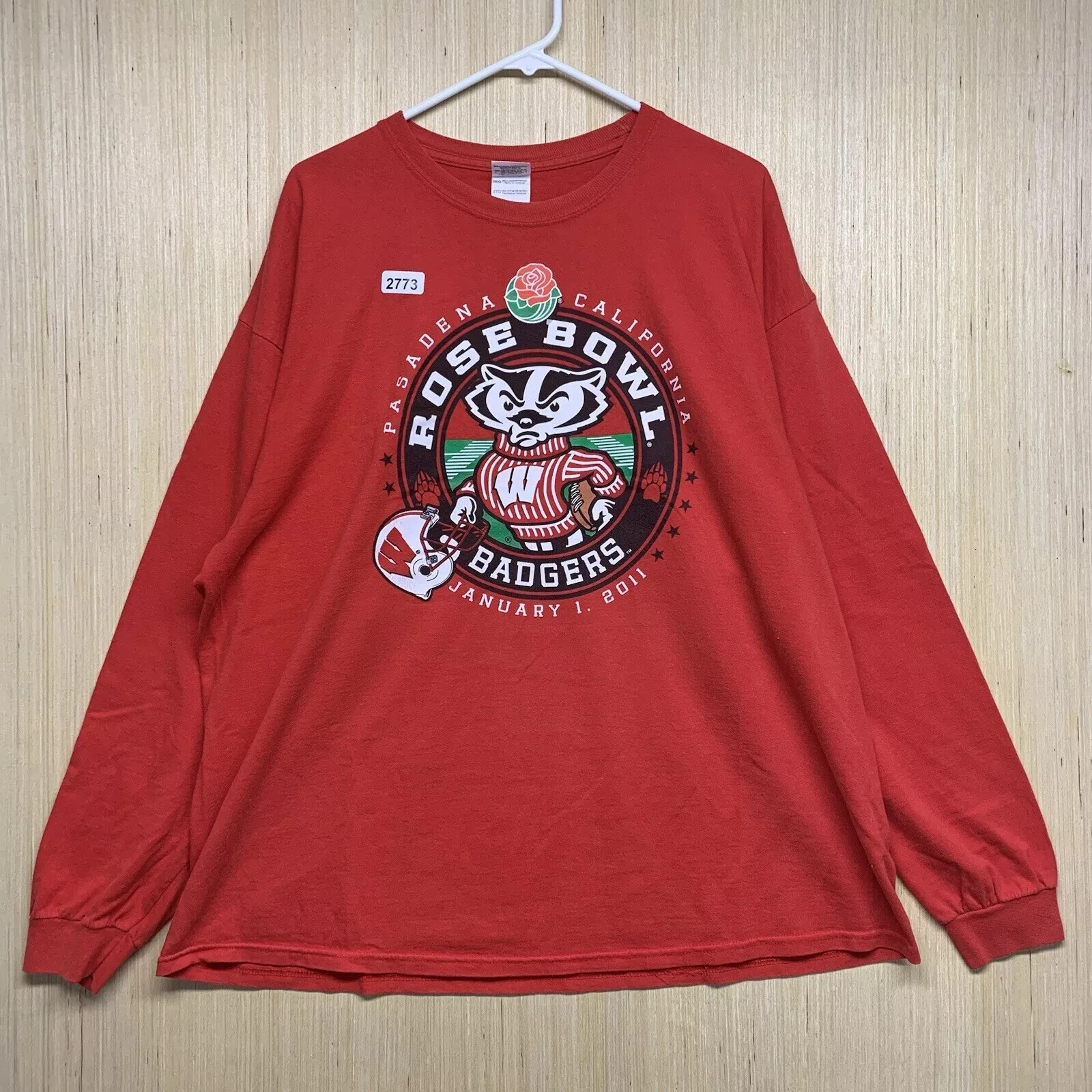Wisconsin Badger Shirt Adult 2Xl Red Long Sleeve Men’s Rose Bowl 2011 Pullover