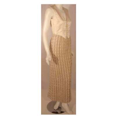beige tweed dress set Mac Duggal - Beige 3/4 Sleeve Beaded Trim Patch Pocket Tweed Midi Dress main image 0