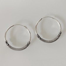 Silber Creolen - 30 mm - Silber 925 - Kordelmuster - breit gewickelt - 1 Paar