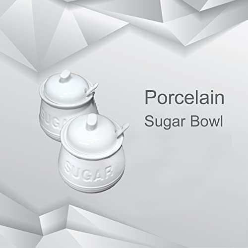 Sugar Bowl with Lid and Spoon, Ceramic Sugar Containers for Countertop, White - Afbeelding 7 van 7