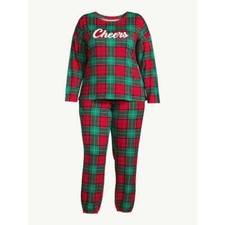 New Joyspun Plaid Long Sleeve Jogger Pajama set Christmas Womens U pick "Cheers"