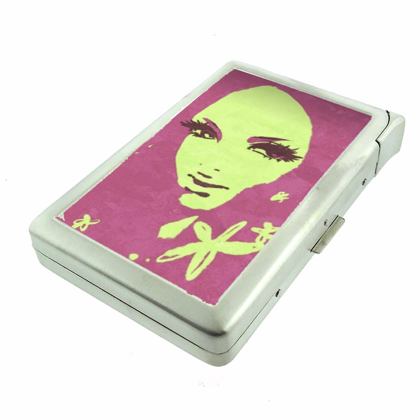 Flower Girl c1 100's Size Cigarette Case w/lighter Metal Wal